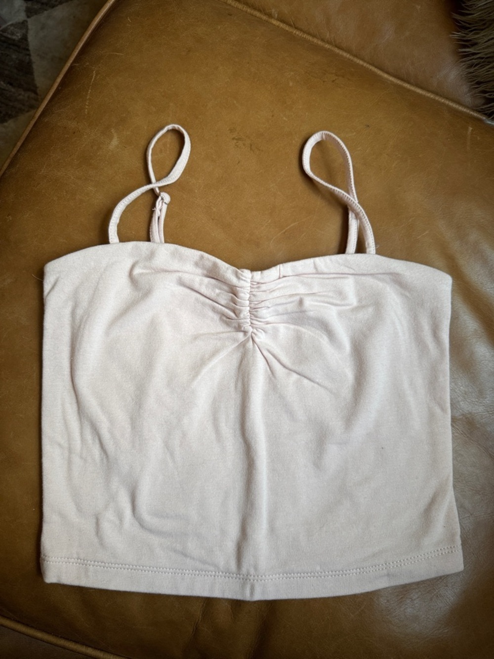 Forever 21 Blush Pink Ruched Crop Tank Top Adjustable Straps Medium